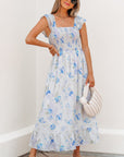 Josephine Floral Smocked High Waist Sleeveless Long Dress