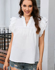 Eileen Ruffle Accent Flutter Sleeve Notch Neck Top