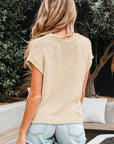 Solid Bow Applique Cap Sleeve Sweater