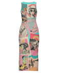 Baha Ranch Retro Pop Western Bodycon Side Slit Maxi Dress