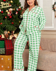 Plus Size Christmas Plaid Contrast Trim Pajama Set