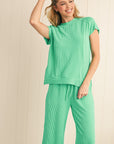 Solid Corded Short Sleeve T Shirt And Wide Leg Pants Set