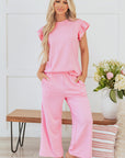 Elaine Textured Pearled Ruffled Sleeve Set