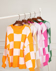 Checker Bishop Sleeve Sweater