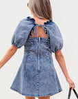 Celia Square Neck Bustier Puff Sleeve Short Denim Dress