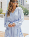 Irene Pleated Ruffled Tie Waist Buttons V Neck Romper
