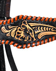 HILASON Western Horse Floral Fringes Headstall Breast Collar Set Genuine Leather Black
