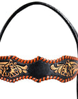 HILASON Western Horse Floral Fringes Headstall Breast Collar Set Genuine Leather Black