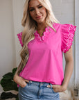 Jazmine Scallop Short Sleeve V Neck Blouse