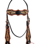 HILASON Western Horse Floral Fringes Headstall Breast Collar Set Genuine Leather Black