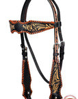 HILASON Western Horse Floral Fringes Headstall Breast Collar Set Genuine Leather Black