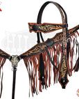 HILASON Western Horse Floral Fringes Headstall Breast Collar Set Genuine Leather Black