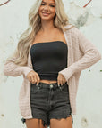 Solid Hollow Knit Open-Front Cardigan