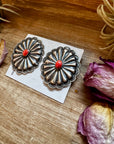 Large Concho Earrings with Red Spiny Oyster – Sterling Silver