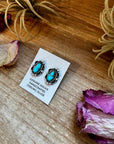 Kingman Turquoise & Silver Pearl Stud Earrings – Sterling Silver – Native Made by L. Silversmith