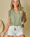 Keira V Neck Flutter Sleeve Textured Blouse