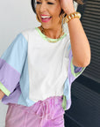 Purple Colorblock Patchwork Oversized T Shirt