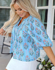 Kinley Floral Shirred Yoke Split Neck Blouse