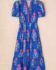 Floral Puff Sleeve V-Neck Midi Dress