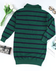 Iris Striped Zip Collared Loose Sweater Mini Dress