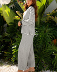 Stripe Collared Top and Drawstring Pants Set