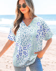 Marleigh Leopard Print V Neck Short Sleeve Blouse