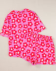 Flower Print Buttoned Shirt And Drawstring Waist Pajama Set