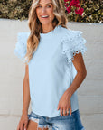 Jessie Layered Ric Rac Cap Sleeve Filled Neck Blouse