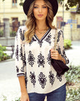 Vintage Geometric Printed V Neck Blouse