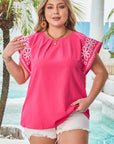 Zara Plus Size Floral Embroidered Flutter Sleeve Blouse