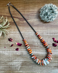 22 Inch orange spiny, turquoise and sterling silver pearls