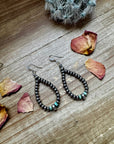 Smaller Sterling SAUCER Silver Pearls earrings teardrop and green turquoise