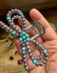 Pearl and turquoise magnesite bead bow hair clips
