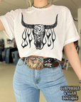 Zebra Bull Skull Tee or Crewneck