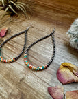 3 mm teardrop earrings Sterling Silver Pearls with orange spiny/Turquoise