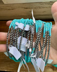 3 mm Sterling Silver Pearls choker with magnesite darker turquoise heishi - western jewelry