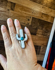White Cactus Antler with turquoise Adjustable Ring