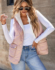 Solid Fleece Lined Quilted Vest Coat