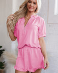 Lorelei Half Zip Puff Sleeve Top and Ruffled Shorts Set