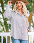 Stripe Smocked Long Sleeve Button-Up Shirt