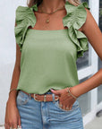 Solid Ruffle Trim Sleeveless Top