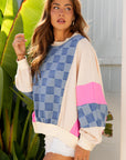 Chelsea Oversized Checkered Denim Casual Sweatshirt