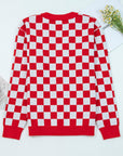 Checker Christmas Tree Buttoned V-Neck Cardigan Sweater