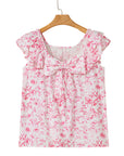 Floral Bow Back Ruffle Sleeve Blouse