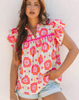Mikaela Ric-rac Trim Split Neck Loose Blouse