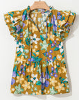 Floral Flutter Sleeve V-Neck Top