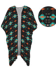 Black Turquoise Orange Aztec Duster Kimono Coverup