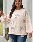 Bow Embroidered Lantern Sleeve Sweatshirt