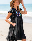 Veda Floral Embroidered Tiered Ruffled Mini Dress