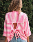 Stripe Bow Back Cutout Tee